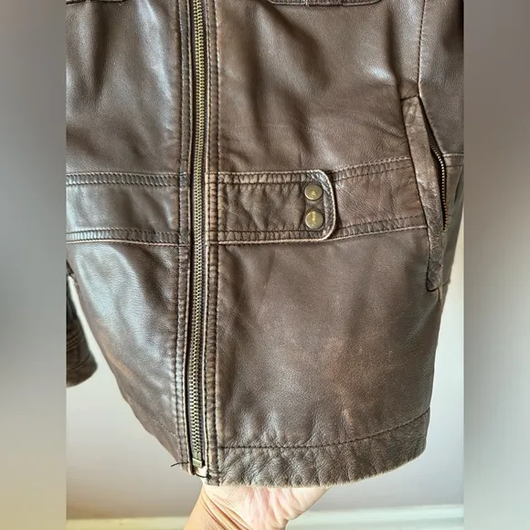 Kenneth Cole Reaction‎ Women’s Vintage Brown Leather Zipper front Jacket Size S