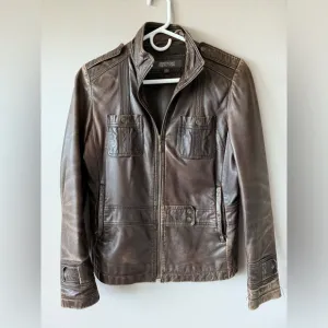 Kenneth Cole Reaction‎ Women’s Vintage Brown Leather Zipper front Jacket Size S