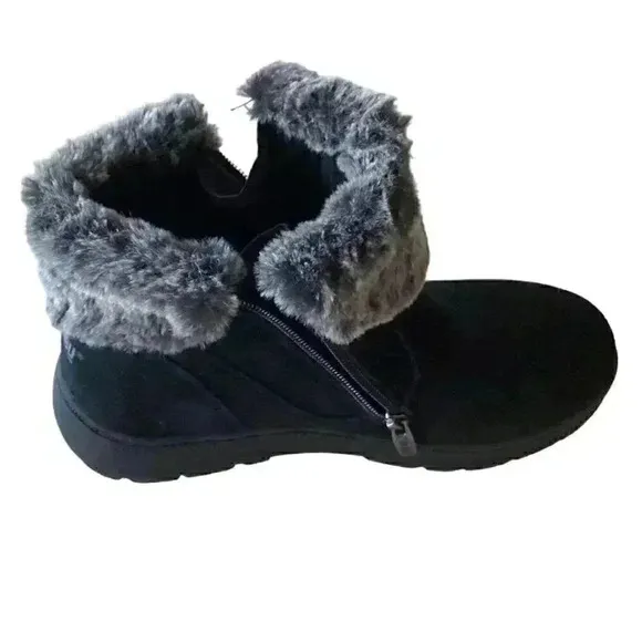 Khombu Jessica Womens 7M Suede Faux Fur Ankle Boots Black Double Zip NEW