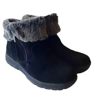 Khombu Jessica Womens 7M Suede Faux Fur Ankle Boots Black Double Zip NEW