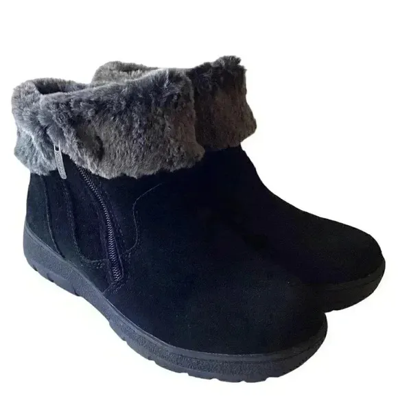 Khombu Jessica Womens 7M Suede Faux Fur Ankle Boots Black Double Zip NEW