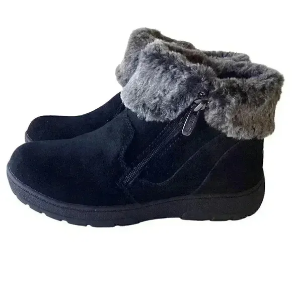 Khombu Jessica Womens 7M Suede Faux Fur Ankle Boots Black Double Zip NEW