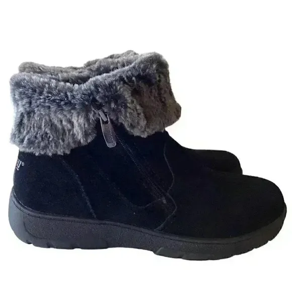 Khombu Jessica Womens 7M Suede Faux Fur Ankle Boots Black Double Zip NEW