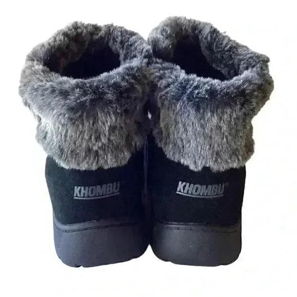 Khombu Jessica Womens 7M Suede Faux Fur Ankle Boots Black Double Zip NEW