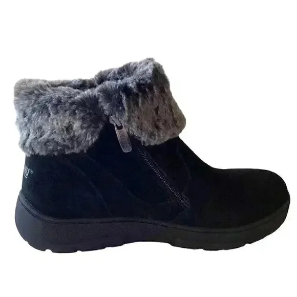 Khombu Jessica Womens 7M Suede Faux Fur Ankle Boots Black Double Zip NEW
