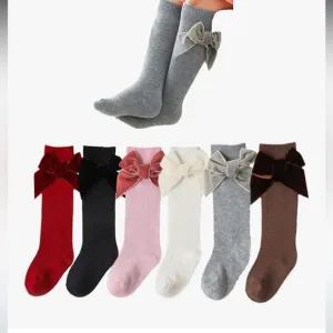 Kids cable knit velvet bow over the knee crawling thigh high socks otk baby