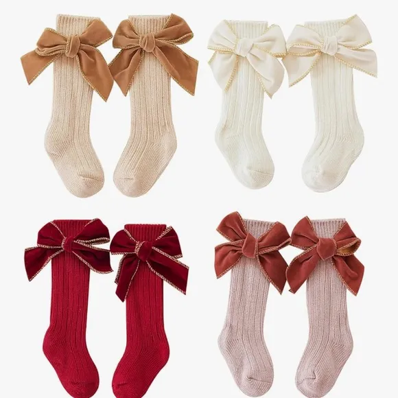 Kids cable knit velvet bow over the knee crawling thigh high socks otk baby