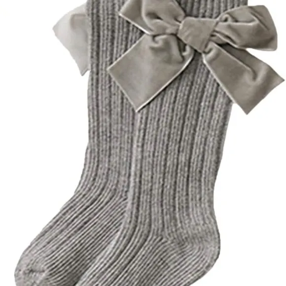 Kids cable knit velvet bow over the knee crawling thigh high socks otk baby