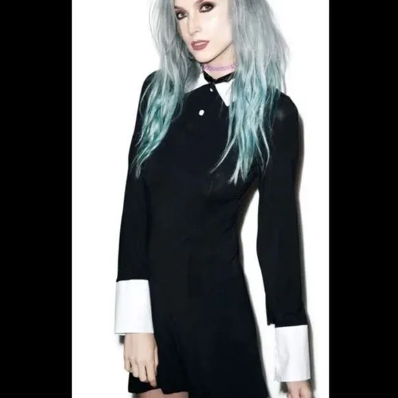 Killstar Cult Luxury XS Black Cuffed Collar Mini Dress Wednesday Goth Halloween