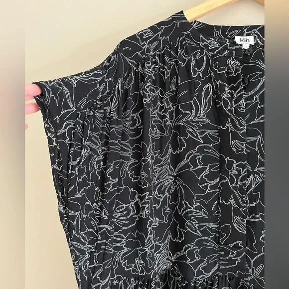 Kin black floral minimalist oversized flowy mod abstract sustainable dress