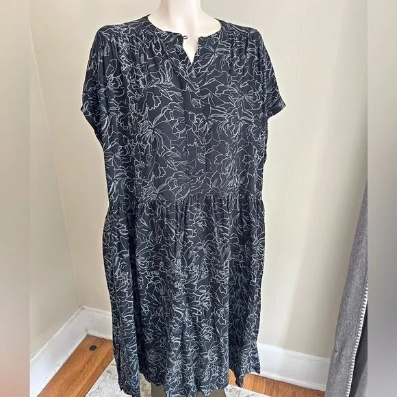 Kin black floral minimalist oversized flowy mod abstract sustainable dress