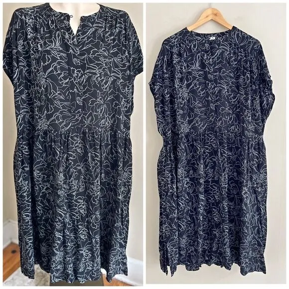 Kin black floral minimalist oversized flowy mod abstract sustainable dress