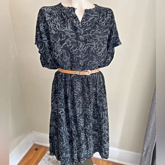 Kin black floral minimalist oversized flowy mod abstract sustainable dress