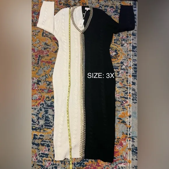Knitted Color-block Maxi Dress with Gold Chain
