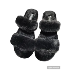 Koolaburra by UGG Fuzz-On Platform Slide Sandals Slippers Faux Fur Size 9 Black.