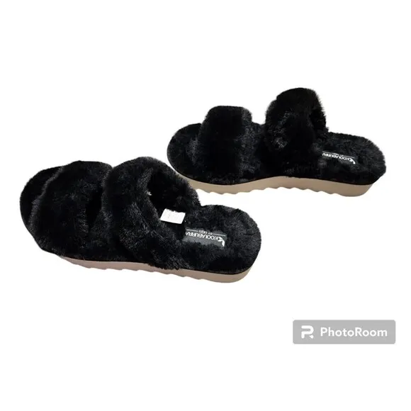 Koolaburra by UGG Fuzz-On Platform Slide Sandals Slippers Faux Fur Size 9 Black.
