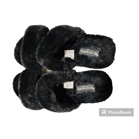 Koolaburra by UGG Fuzz-On Platform Slide Sandals Slippers Faux Fur Size 9 Black.