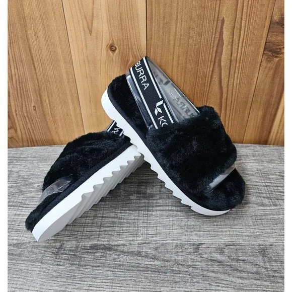 Koolaburra By UGG K Fuzz'n Black Faux Fur Kid's Slippers Size 12