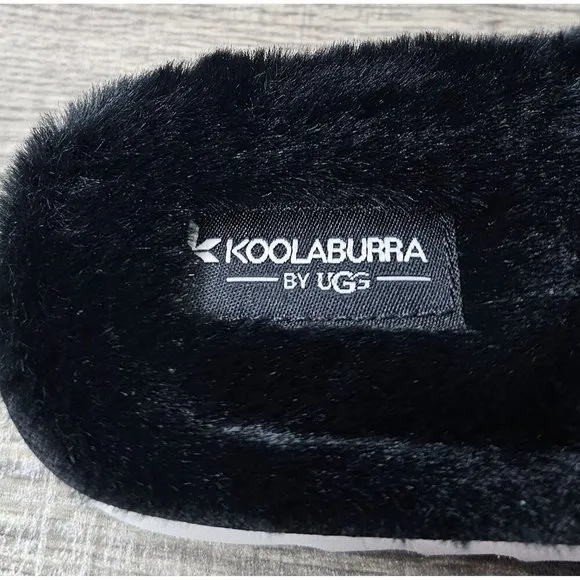 Koolaburra By UGG K Fuzz'n Black Faux Fur Kid's Slippers Size 12