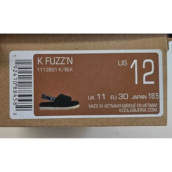 Koolaburra By UGG K Fuzz'n Black Faux Fur Kid's Slippers Size 12