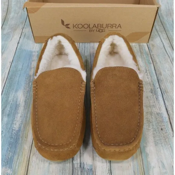 Koolaburra by UGG Tipton Men's 8 / 10 / 12 Faux Fur Slippers Brown Suede Loafers