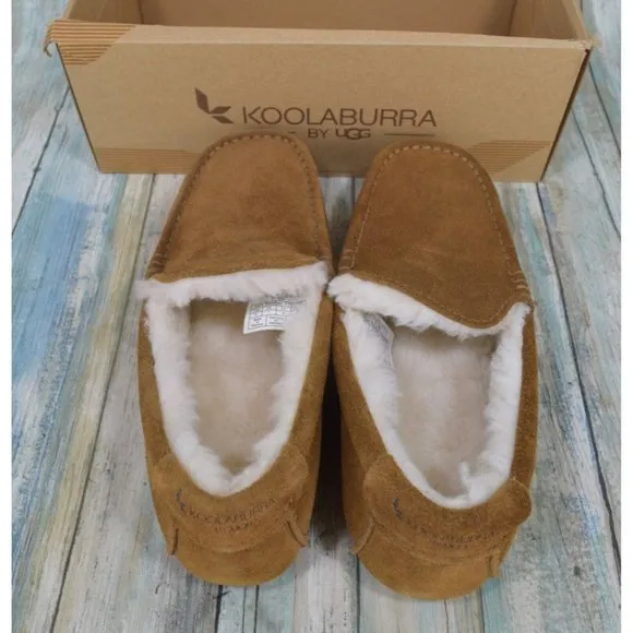 Koolaburra by UGG Tipton Men's 8 / 10 / 12 Faux Fur Slippers Brown Suede Loafers