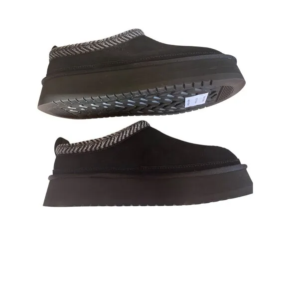 Koolaburra By UGG Women's Burree Platform Black Suede Slip-On Slippers With Chec