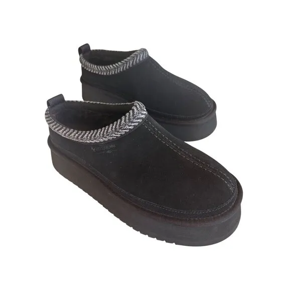 Koolaburra By UGG Women's Burree Platform Black Suede Slip-On Slippers With Chec