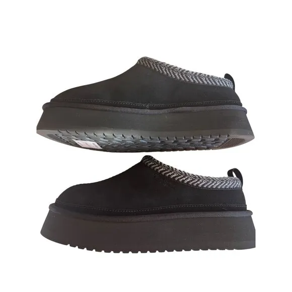 Koolaburra By UGG Women's Burree Platform Black Suede Slip-On Slippers With Chec