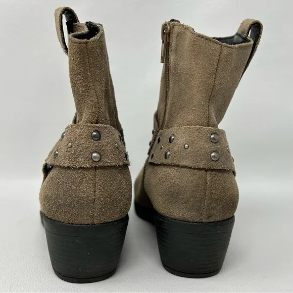 Korks Tan Distressed Suede Leather Ankle Booties Harness Women's Ankle Boots 6