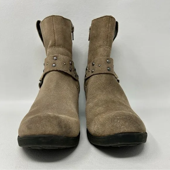 Korks Tan Distressed Suede Leather Ankle Booties Harness Women's Ankle Boots 6