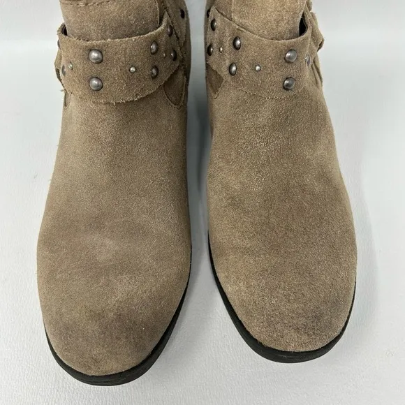 Korks Tan Distressed Suede Leather Ankle Booties Harness Women's Ankle Boots 6
