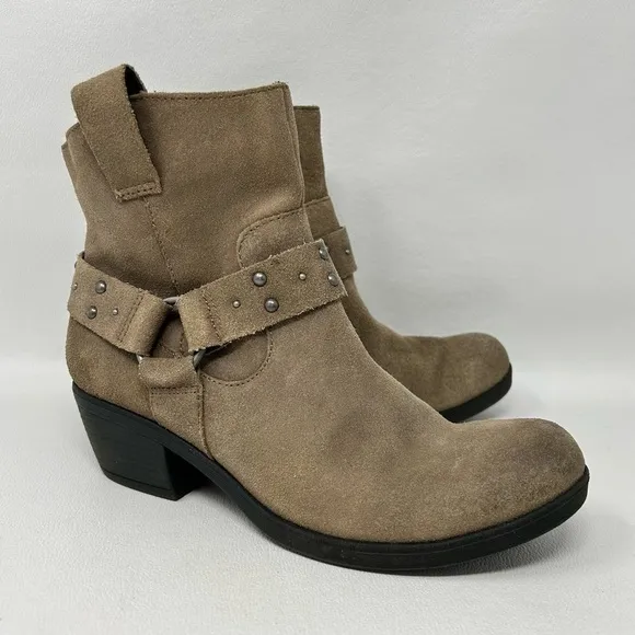 Korks Tan Distressed Suede Leather Ankle Booties Harness Women's Ankle Boots 6