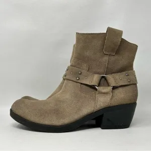 Korks Tan Distressed Suede Leather Ankle Booties Harness Women's Ankle Boots 6