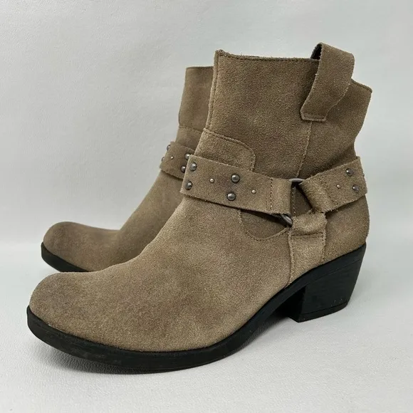 Korks Tan Distressed Suede Leather Ankle Booties Harness Women's Ankle Boots 6