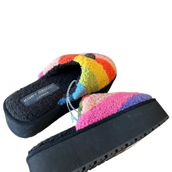 Kurt Geiger London Kensington Faux Shearling Platform Slippers NWOB Size 10