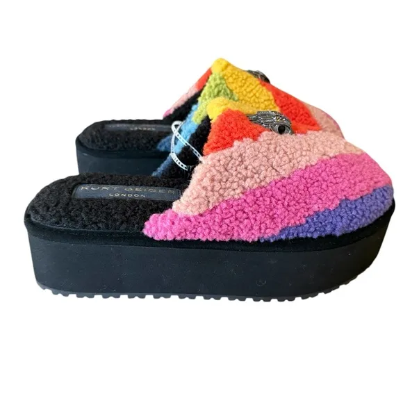 Kurt Geiger London Kensington Faux Shearling Platform Slippers NWOB Size 10