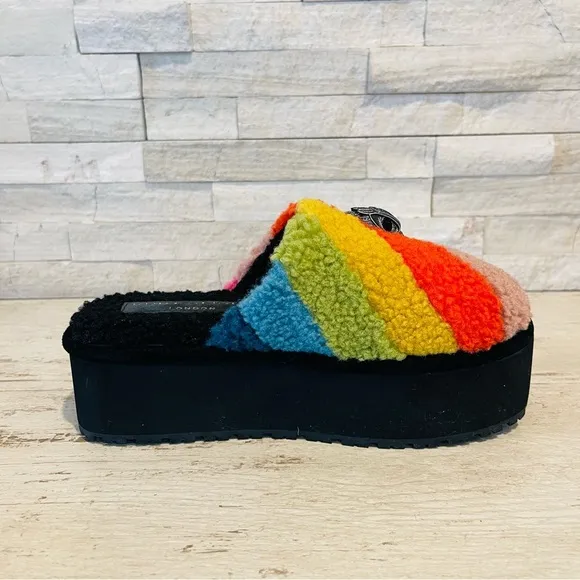 Kurt Geiger London Kensington Faux Shearling Rainbow Platform Slippers Size 36.5