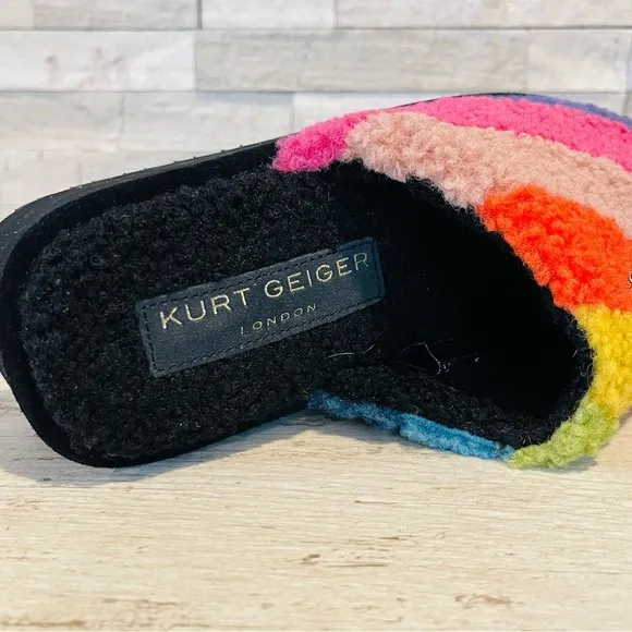 Kurt Geiger London Kensington Faux Shearling Rainbow Platform Slippers Size 36.5