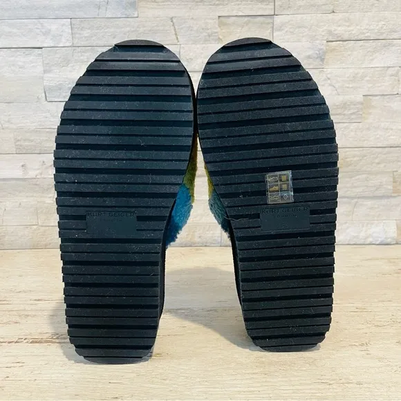 Kurt Geiger London Kensington Faux Shearling Rainbow Platform Slippers Size 36.5