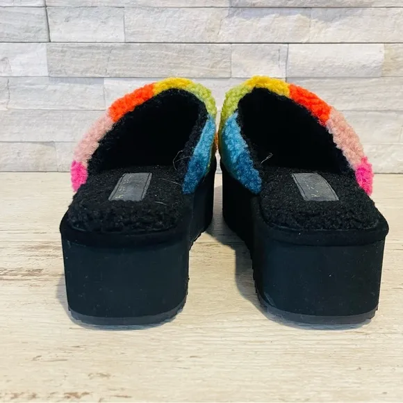 Kurt Geiger London Kensington Faux Shearling Rainbow Platform Slippers Size 36.5