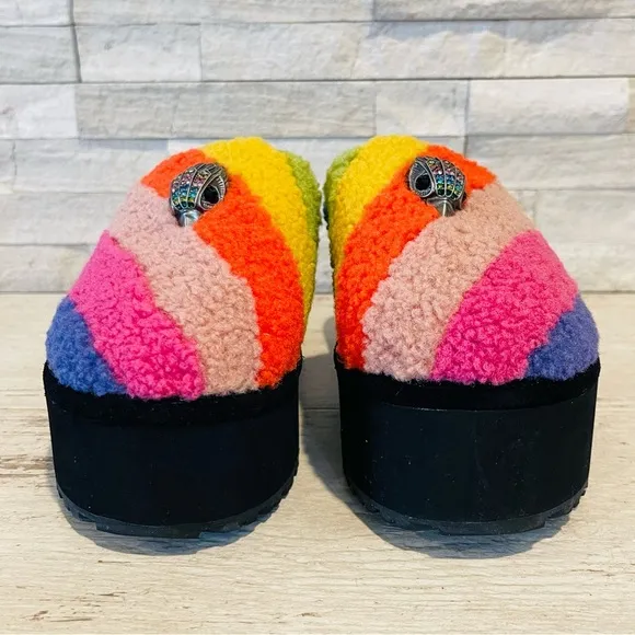 Kurt Geiger London Kensington Faux Shearling Rainbow Platform Slippers Size 36.5