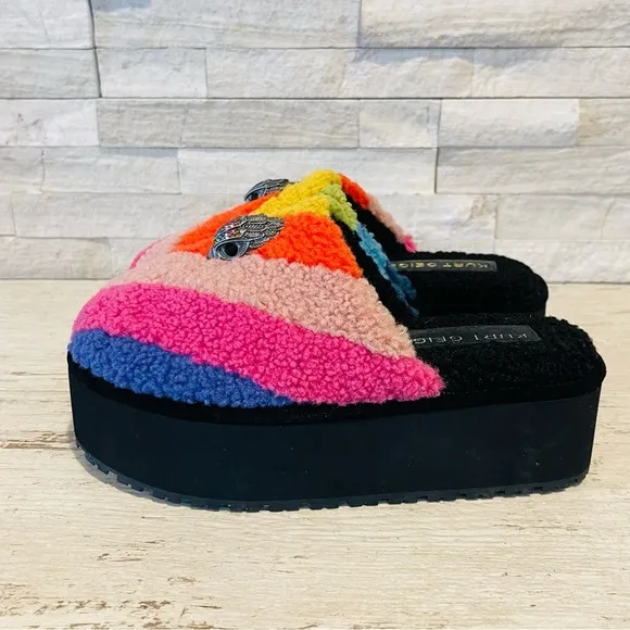 Kurt Geiger London Kensington Faux Shearling Rainbow Platform Slippers Size 36.5