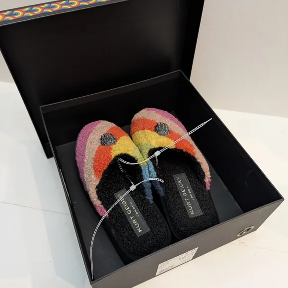 Kurt Geiger London Women Kensington Faux Shearling Platform Slippers Rainbow 7.5