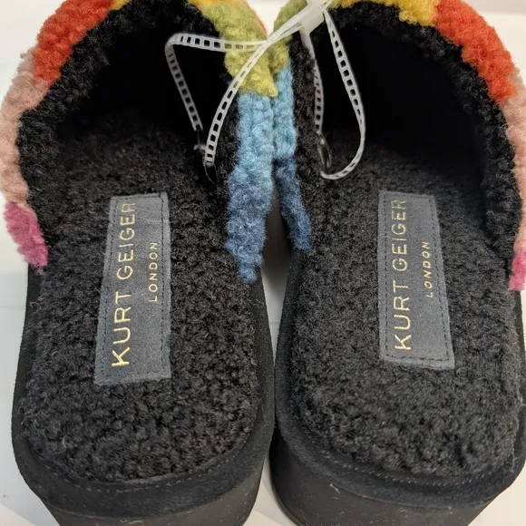 Kurt Geiger London Women Kensington Faux Shearling Platform Slippers Rainbow 7.5