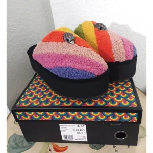 Kurt Geiger London Women Kensington Faux Shearling Platform Slippers Rainbow 9.5