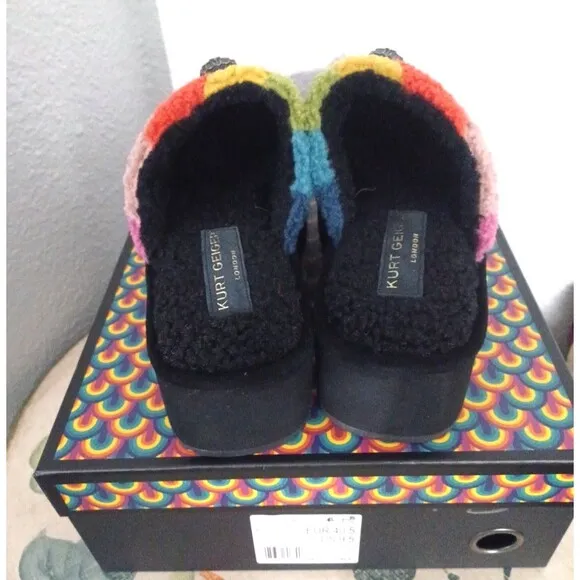 Kurt Geiger London Women Kensington Faux Shearling Platform Slippers Rainbow 9.5