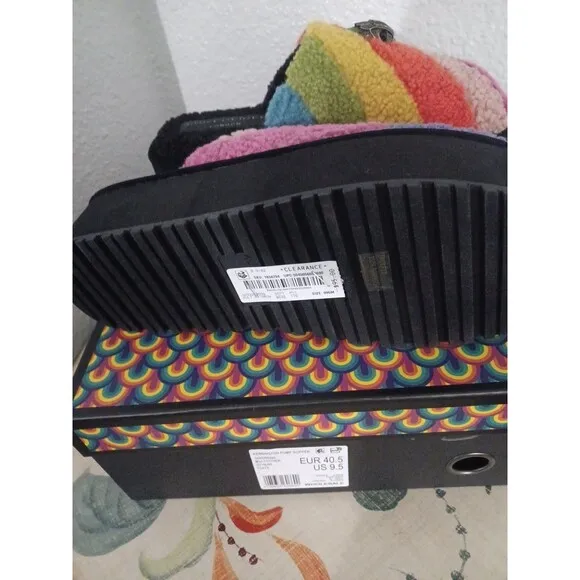 Kurt Geiger London Women Kensington Faux Shearling Platform Slippers Rainbow 9.5