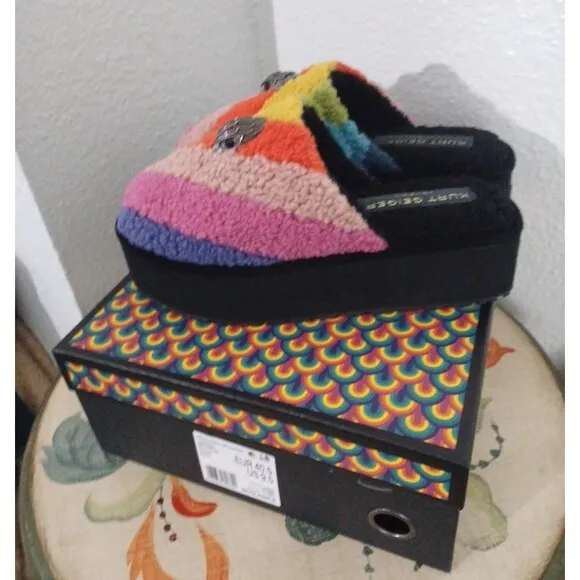 Kurt Geiger London Women Kensington Faux Shearling Platform Slippers Rainbow 9.5