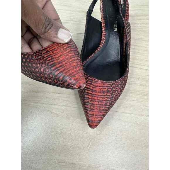 Kurt Geiger‎ Shoes Womens EU 36 Red Black Snakeskin Print Slingback Kitten Heels